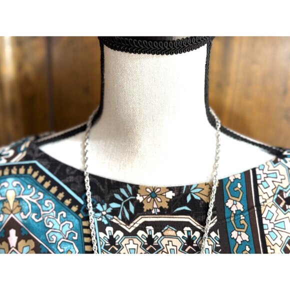 Chicos Womens XXL Paisley Floral Print Tunic Top With Necklace Black Teal - Picture 4 of 9